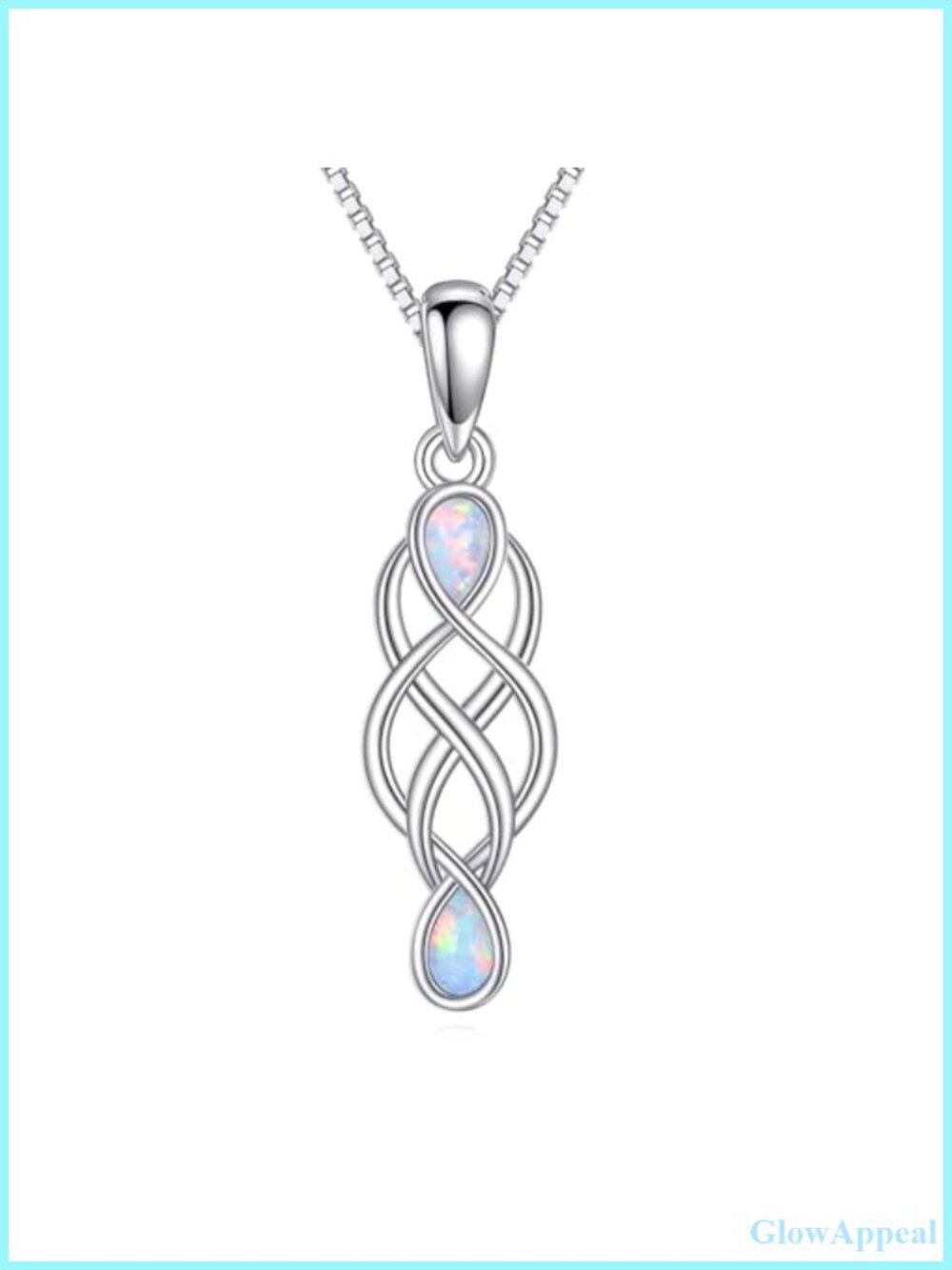 925 Sterling Silver Celtic Knot Opal Pendant Necklace 18+2"